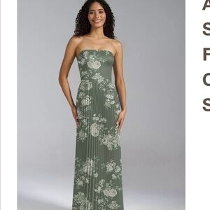Strapless Floral Green Dress